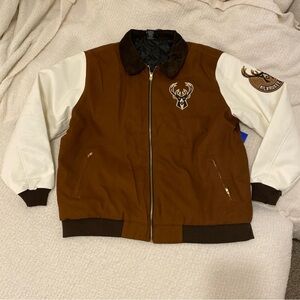 Milwaukee Bucks Brown and Cream Varsity-Style Bomber Jacket